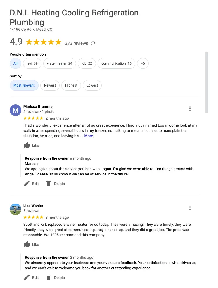 Google reviews list